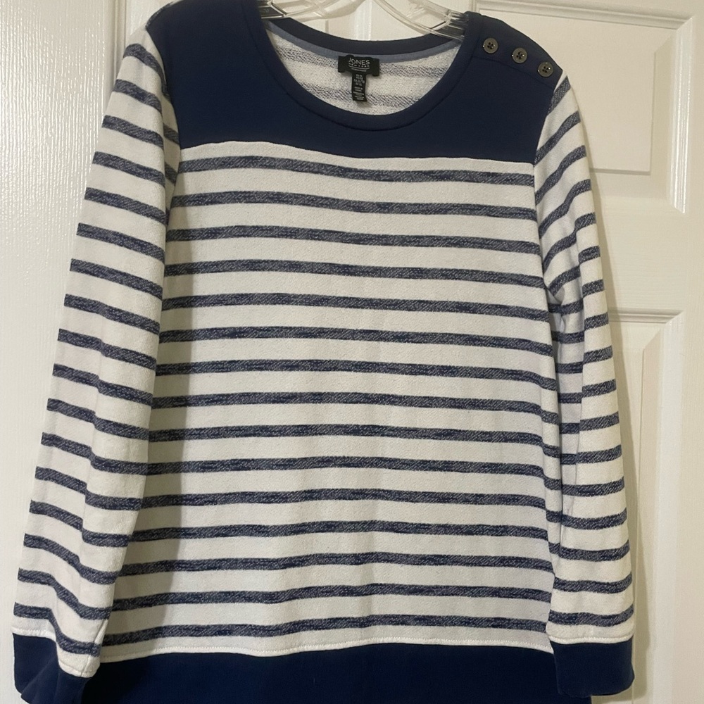 Jones New York Striped Navy and White Knit Top Size XL